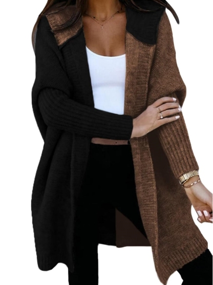 Color Block Hooded Knit Sweater Cardigan Coat (Buy 2 Free Shipping)