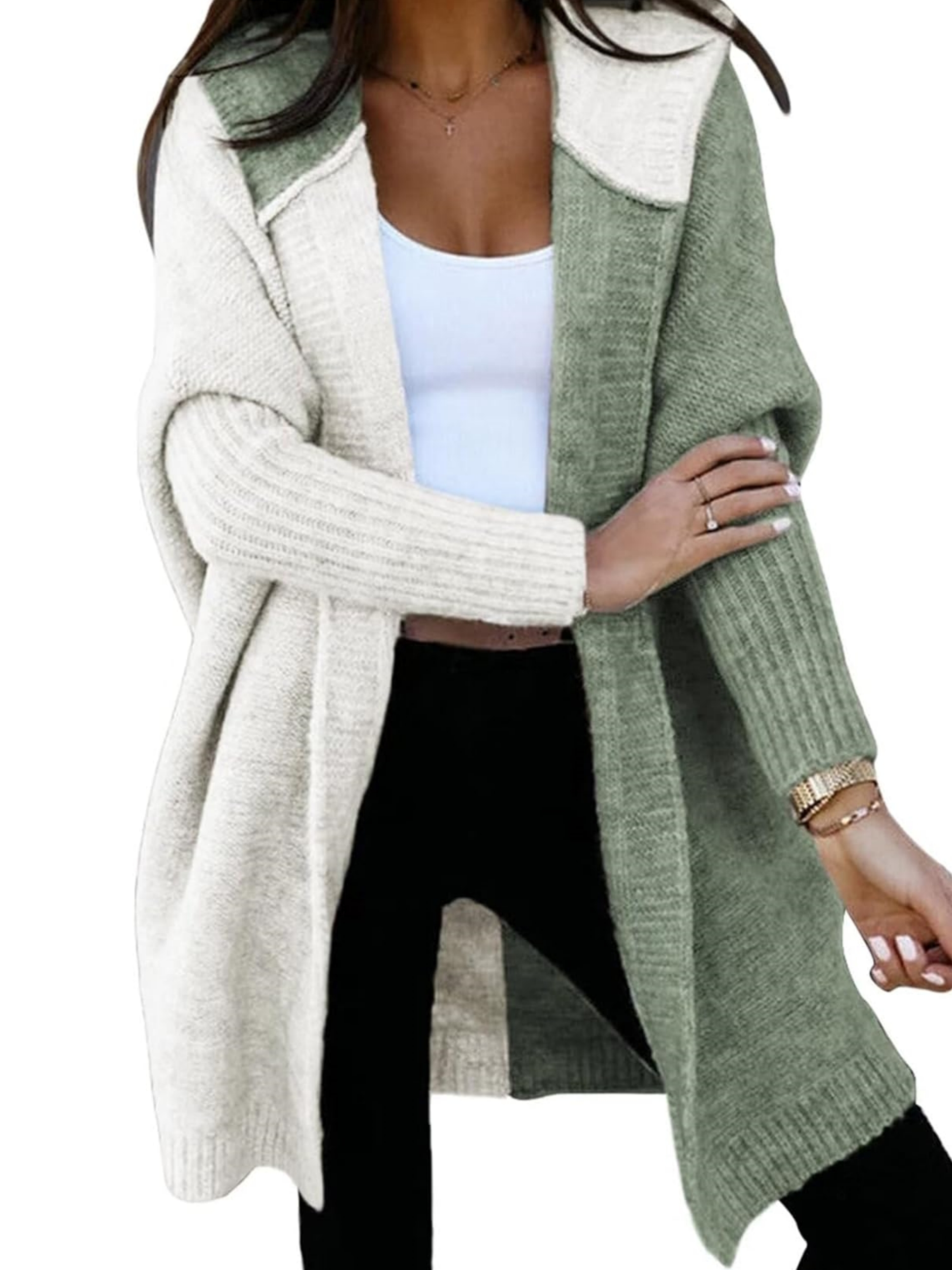 Color Block Hooded Knit Sweater Cardigan Coat (Buy 2 Free Shipping)