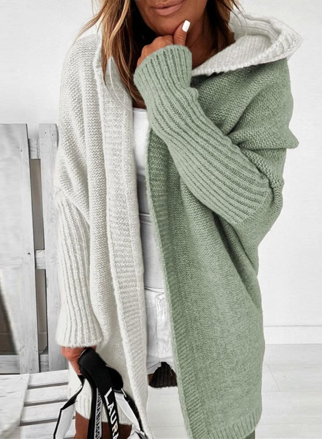 Color Block Hooded Knit Sweater Cardigan Coat (Buy 2 Free Shipping)