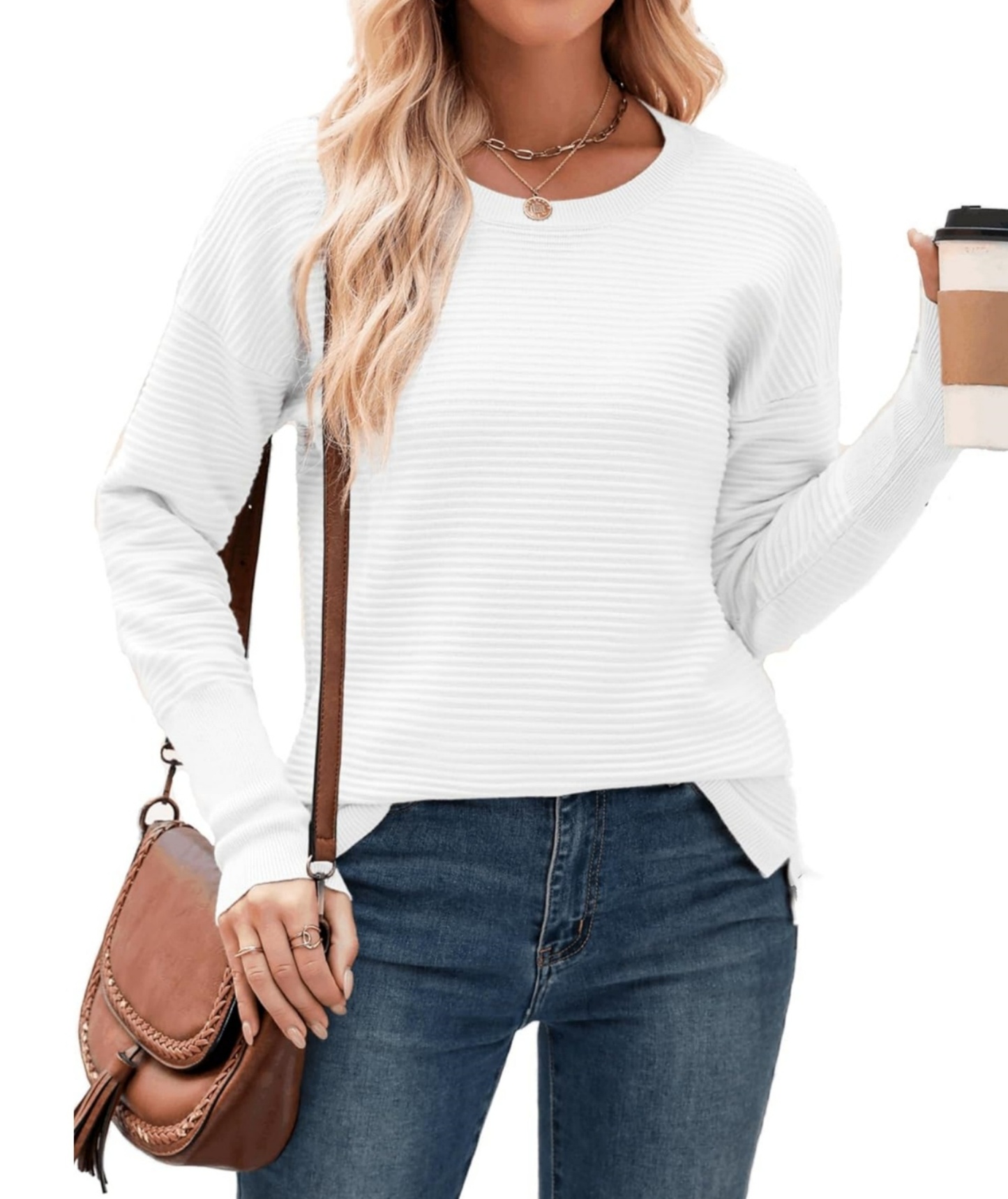 Oversized Crew Neck Ribbed Knit Sweater (Buy 2 Free Shipping)