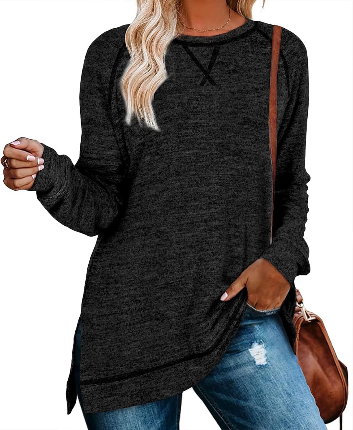 Women's Long Sleeve Side Slit Exposed Seam Top (Buy 3 Free Shipping)