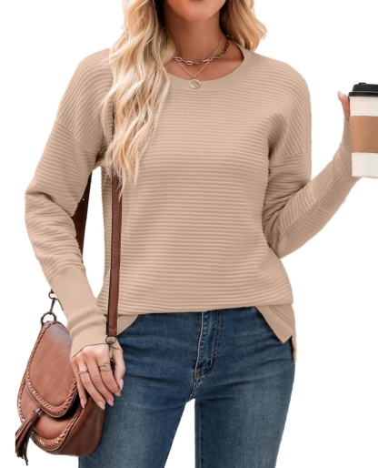 Oversized Crew Neck Ribbed Knit Sweater (Buy 2 Free Shipping)