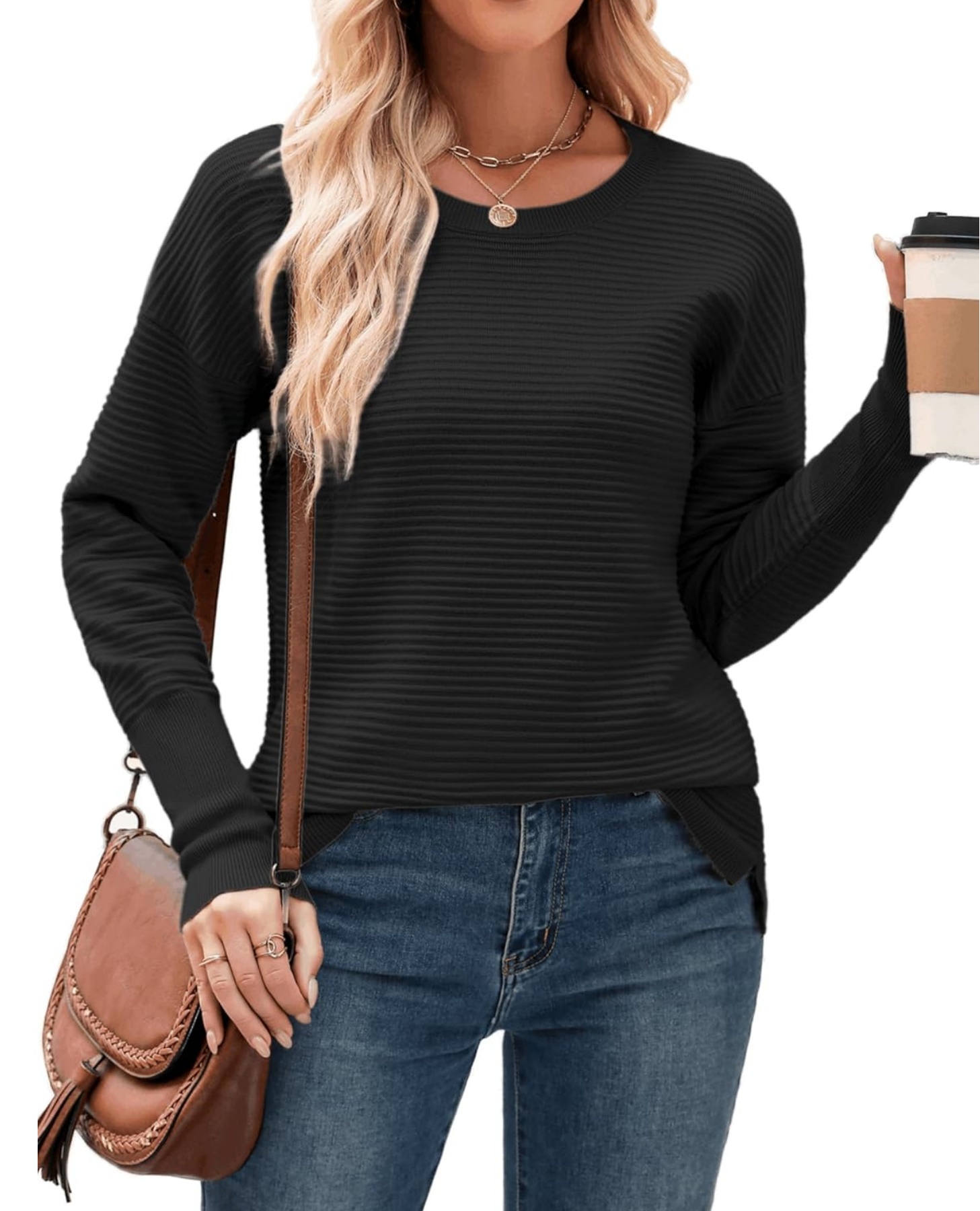Oversized Crew Neck Ribbed Knit Sweater (Buy 2 Free Shipping)