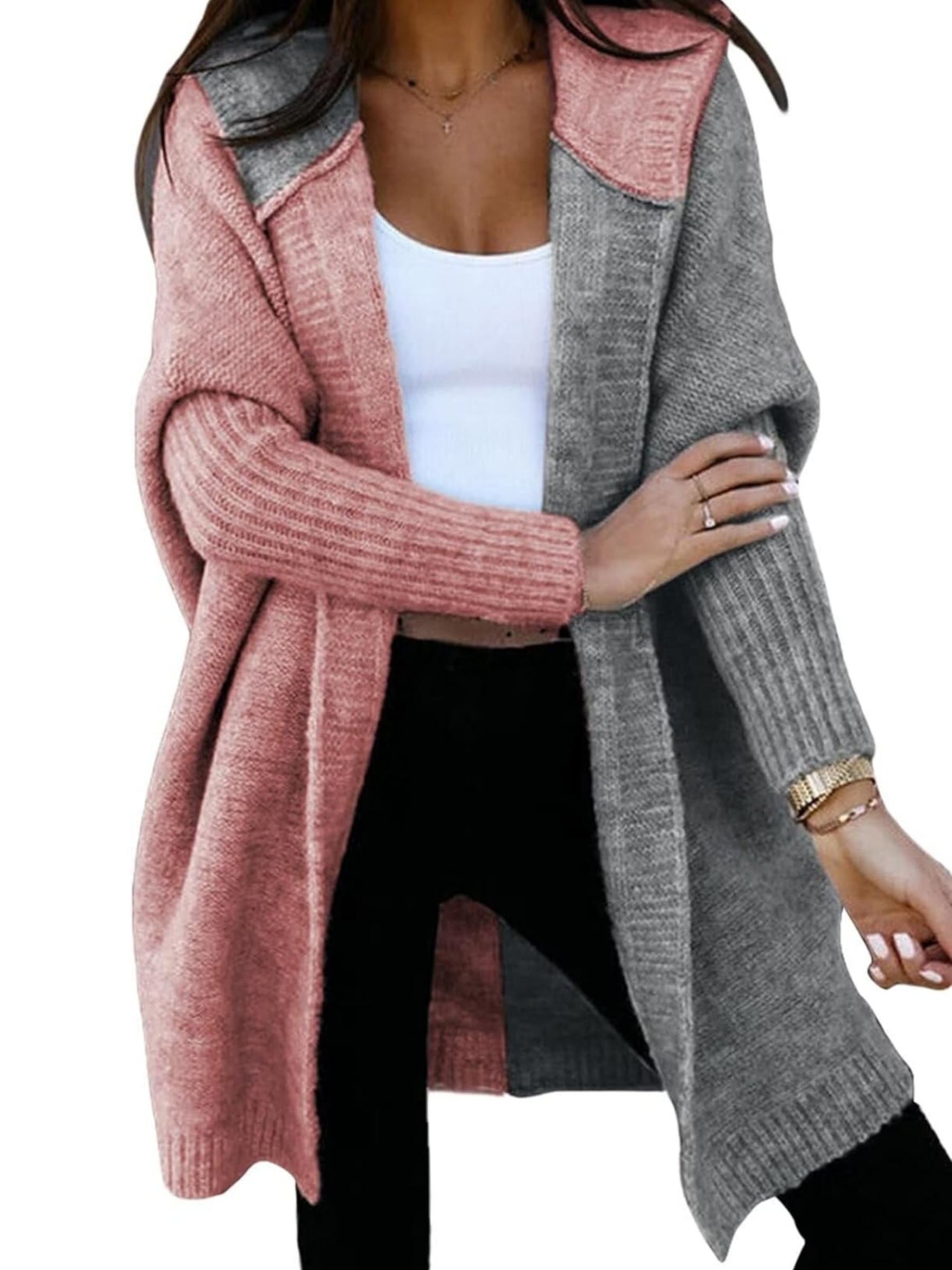 Color Block Hooded Knit Sweater Cardigan Coat (Buy 2 Free Shipping)