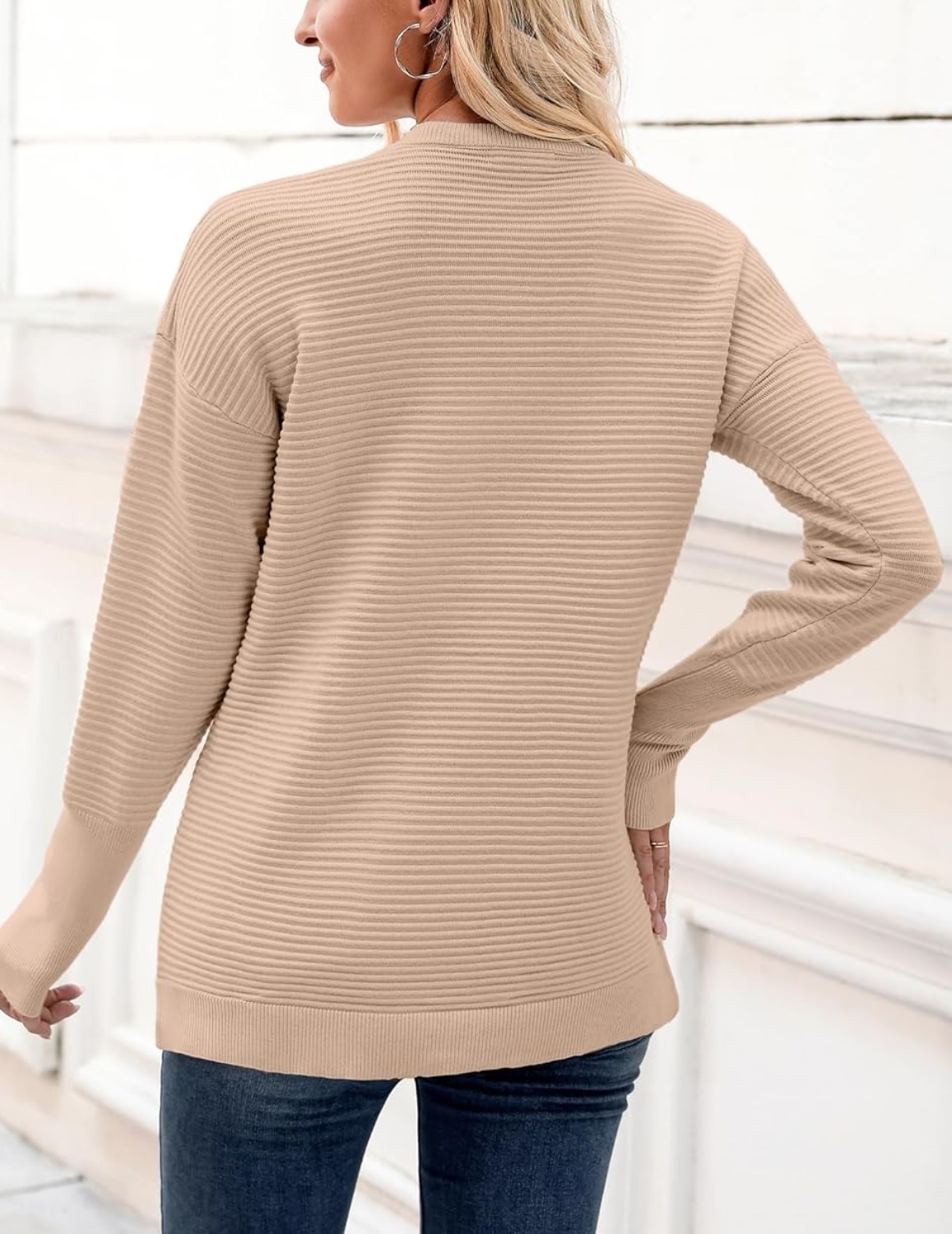 New Oversized Crew Neck Ribbed Knit Sweater (Buy 2 Free Shipping)