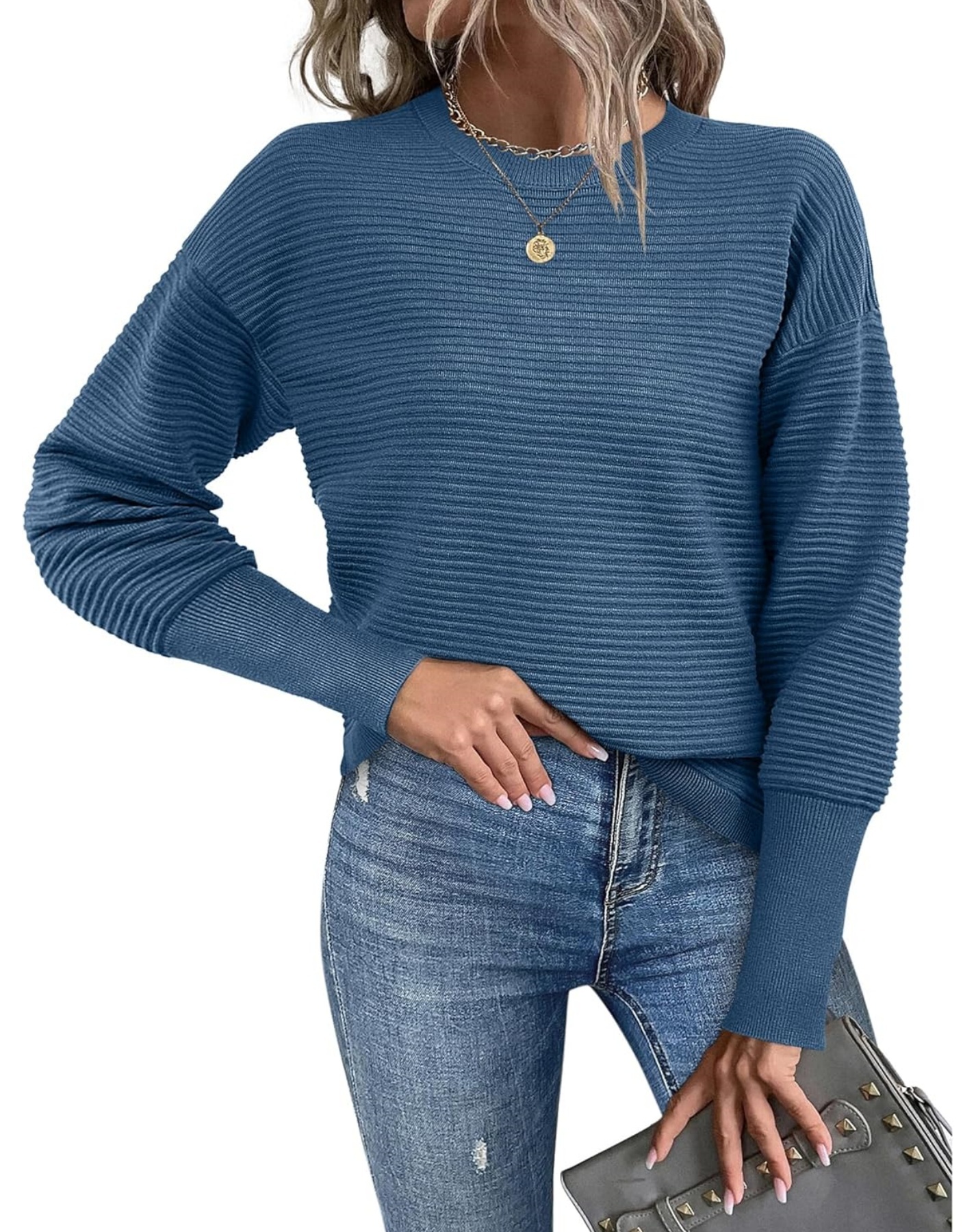 Oversized Crew Neck Ribbed Knit Sweater (Buy 2 Free Shipping)