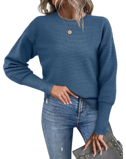 Oversized Crew Neck Ribbed Knit Sweater (Buy 2 Free Shipping)