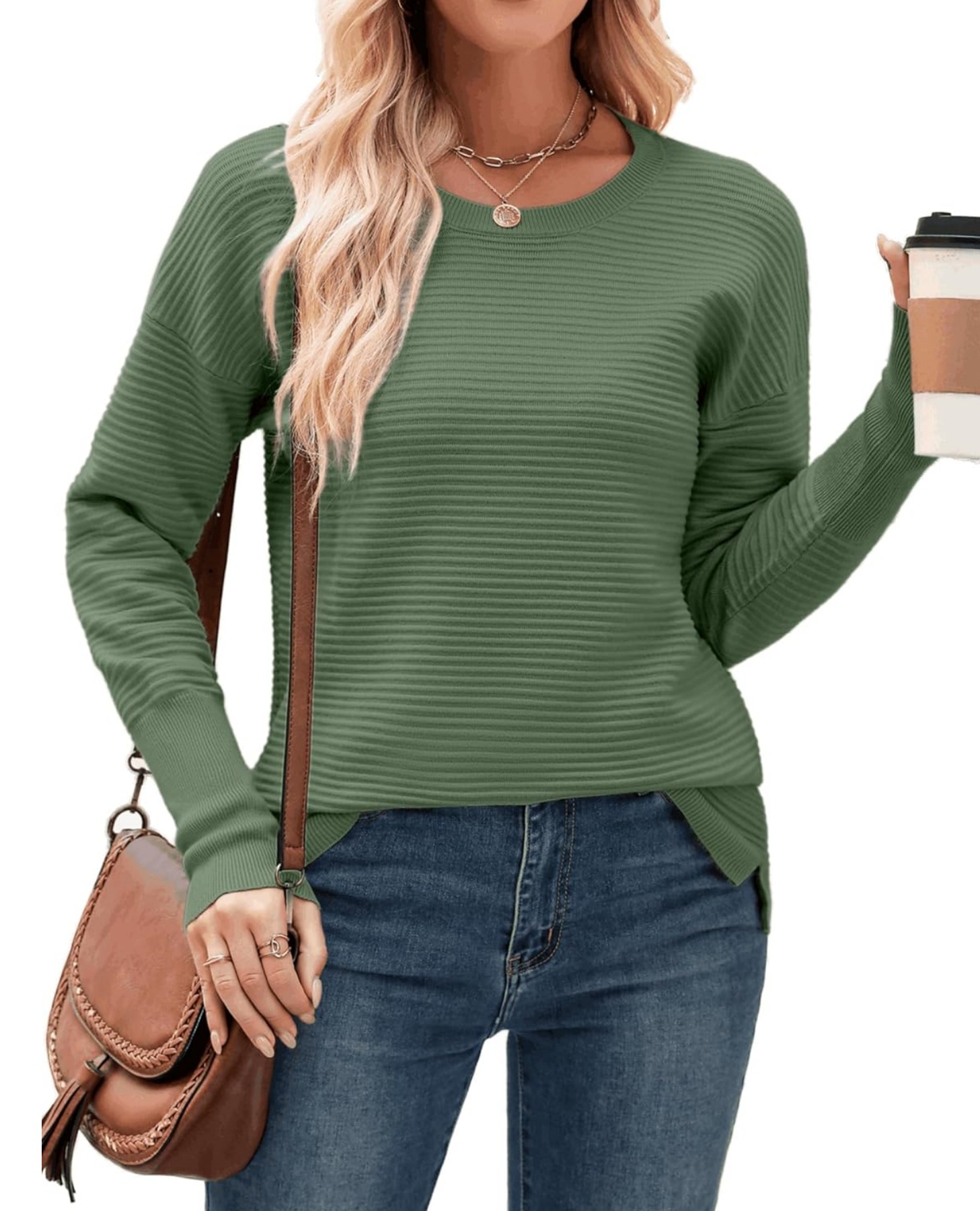 Oversized Crew Neck Ribbed Knit Sweater (Buy 2 Free Shipping)