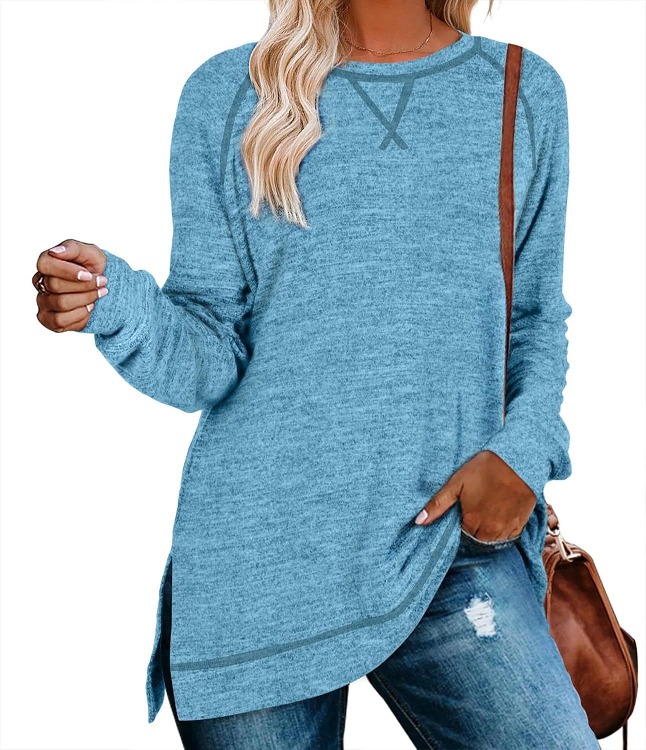 Women's Long Sleeve Side Slit Exposed Seam Top (Buy 3 Free Shipping)