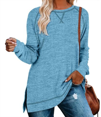 Women's Long Sleeve Side Slit Exposed Seam Top (Buy 3 Free Shipping)