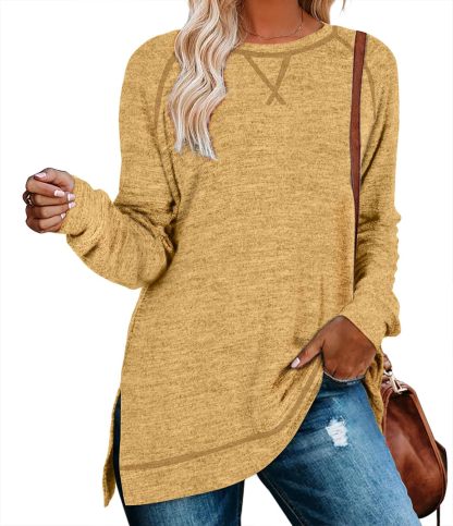 Women's Long Sleeve Side Slit Exposed Seam Top (Buy 3 Free Shipping)