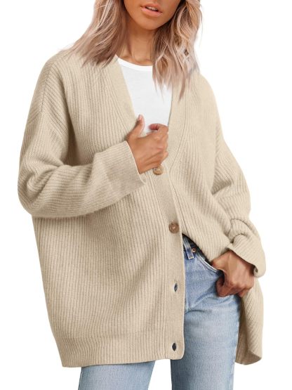 Front Buttoned V-neck Loose Cardigan Sweater (Buy 2 Free Shipping)
