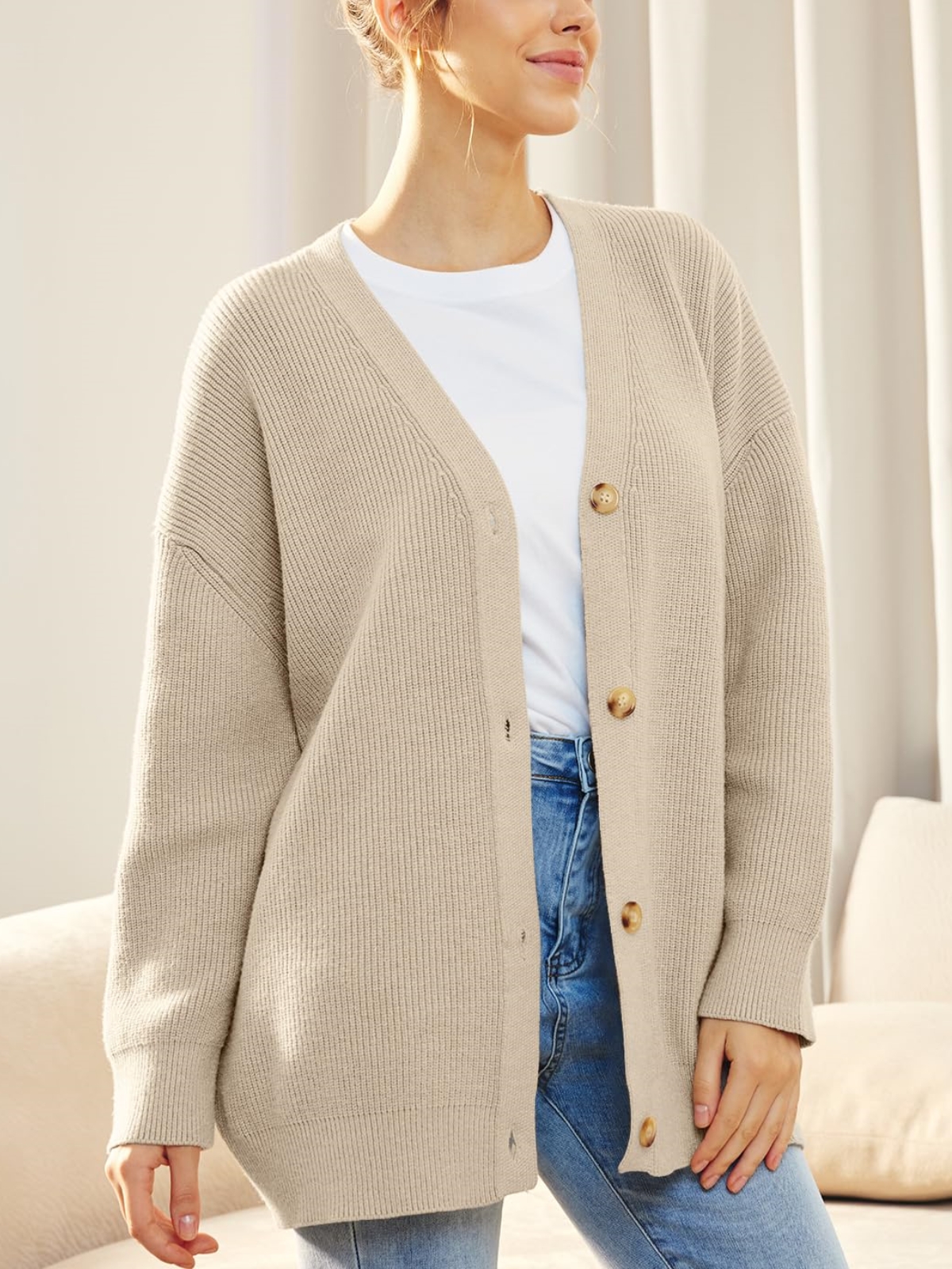 Front Buttoned V-neck Loose Cardigan Sweater (Buy 2 Free Shipping)