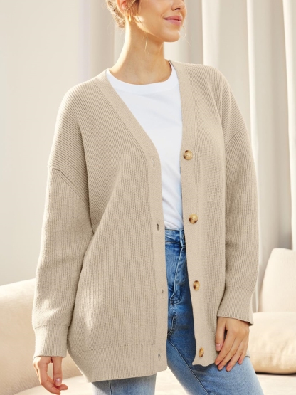 Front Buttoned V-neck Loose Cardigan Sweater (Buy 2 Free Shipping)