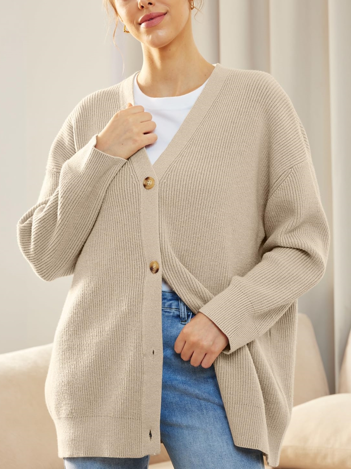Front Buttoned V-neck Loose Cardigan Sweater (Buy 2 Free Shipping)