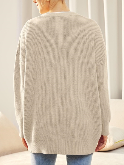 Front Buttoned V-neck Loose Cardigan Sweater (Buy 2 Free Shipping)