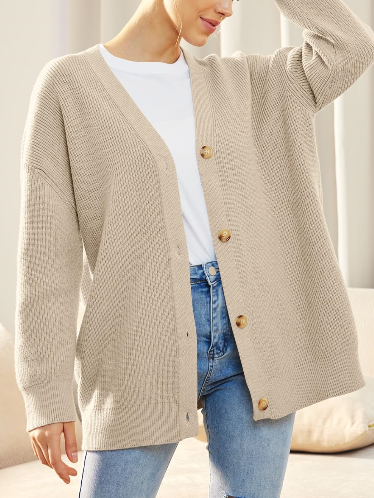 Front Buttoned V-neck Loose Cardigan Sweater (Buy 2 Free Shipping)