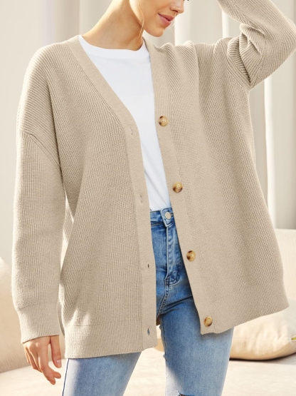 Front Buttoned V-neck Loose Cardigan Sweater (Buy 2 Free Shipping)