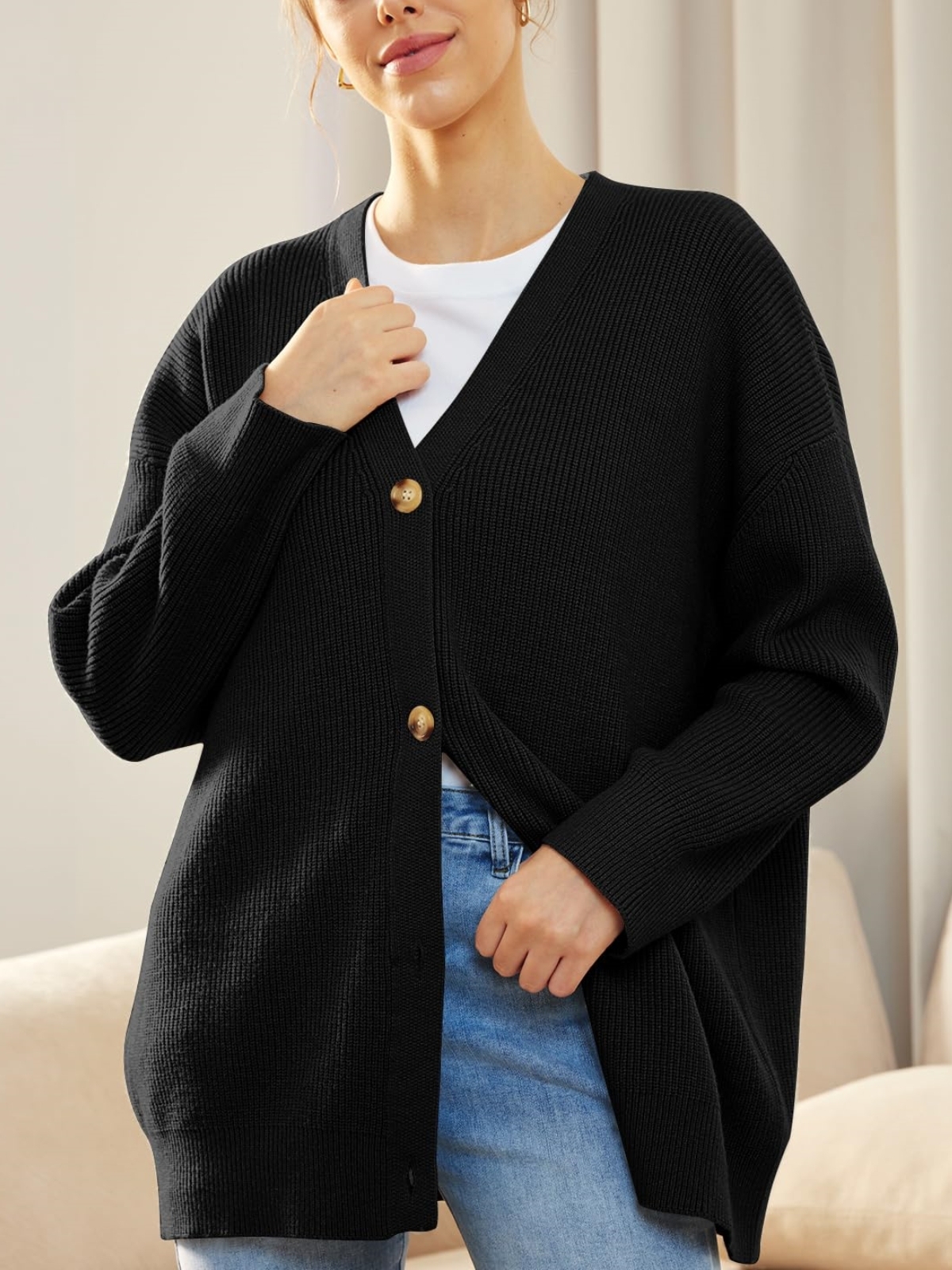 Front Buttoned V-neck Loose Cardigan Sweater (Buy 2 Free Shipping)