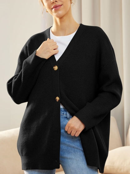 Front Buttoned V-neck Loose Cardigan Sweater (Buy 2 Free Shipping)