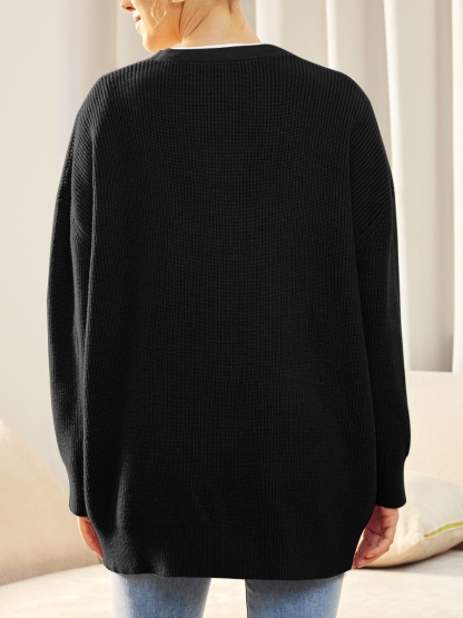 Front Buttoned V-neck Loose Cardigan Sweater (Buy 2 Free Shipping)