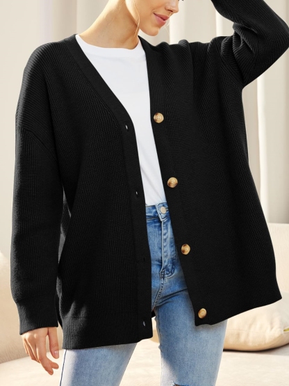 Front Buttoned V-neck Loose Cardigan Sweater (Buy 2 Free Shipping)