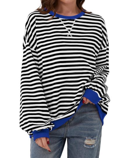 Striped Color Block Oversized Sweatshirt (Buy 2 Free Shipping)