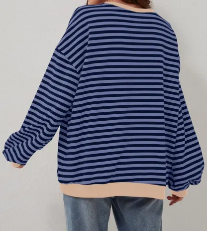 Striped Color Block Oversized Sweatshirt (Buy 2 Free Shipping)