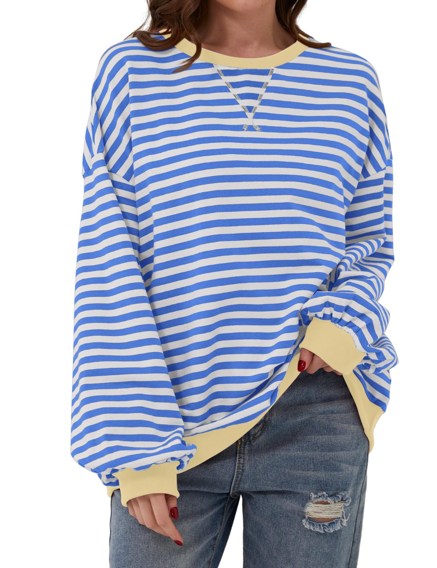 Striped Color Block Oversized Sweatshirt (Buy 2 Free Shipping)