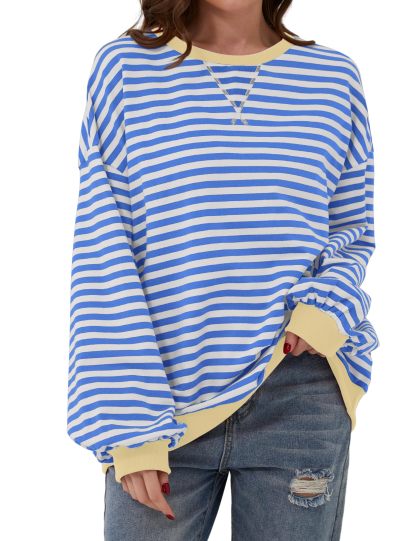 Striped Color Block Oversized Sweatshirt (Buy 2 Free Shipping)