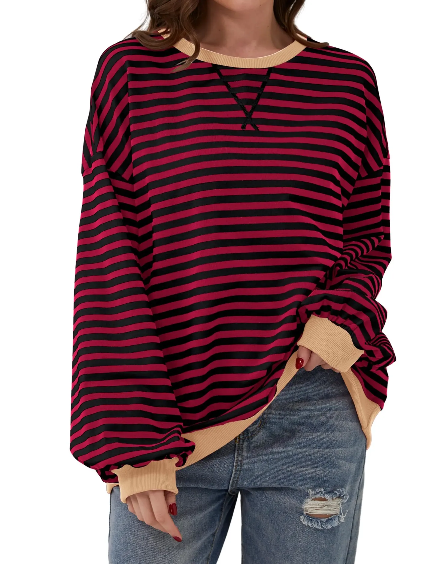 Striped Color Block Oversized Sweatshirt (Buy 2 Free Shipping)