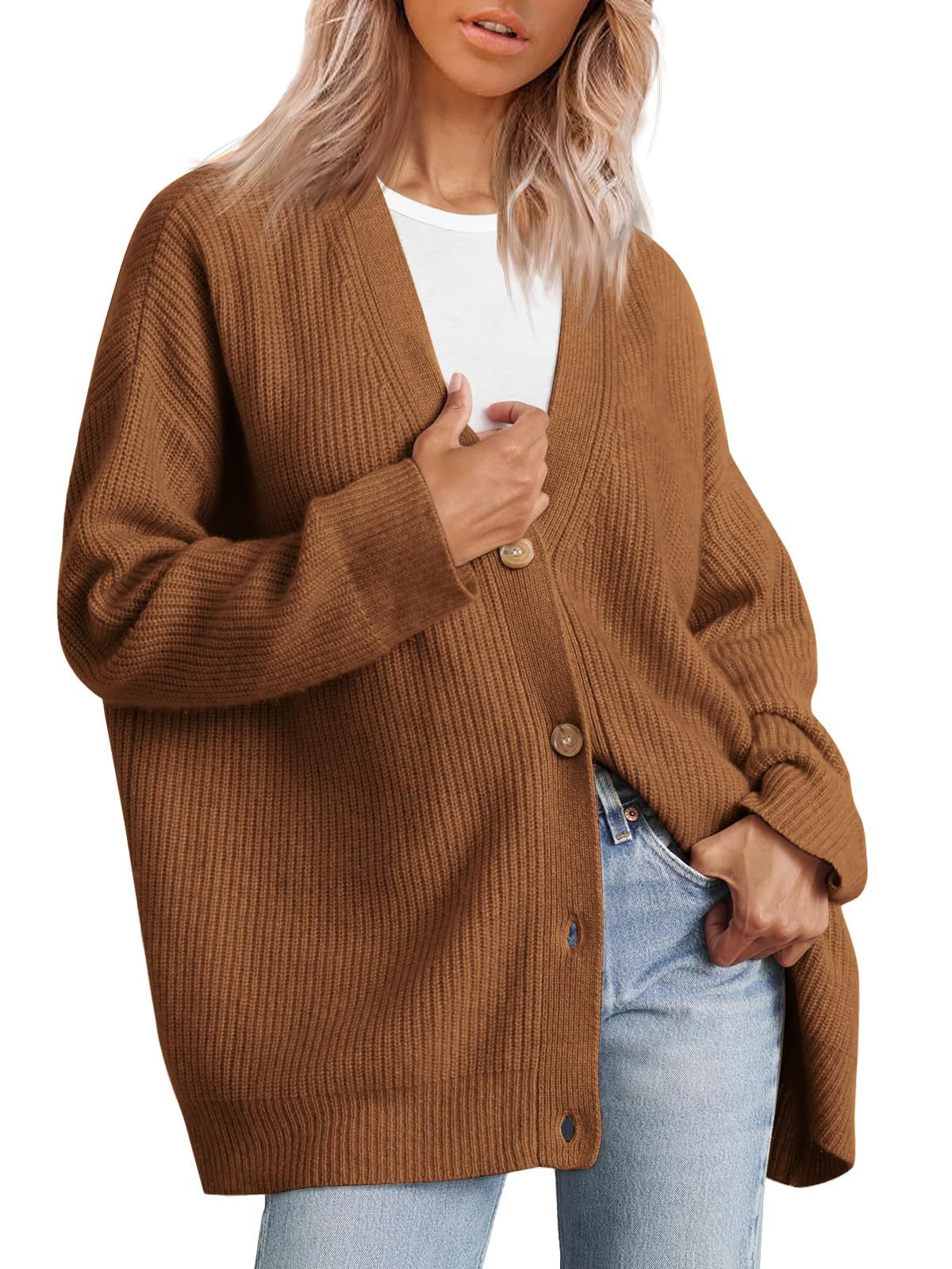 Front Buttoned V-neck Loose Cardigan Sweater (Buy 2 Free Shipping)