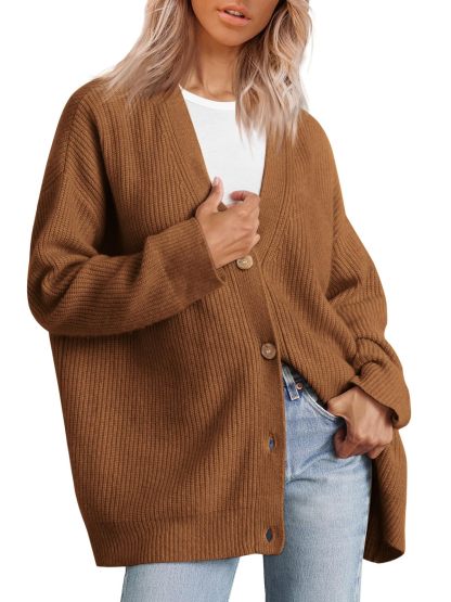 Front Buttoned V-neck Loose Cardigan Sweater (Buy 2 Free Shipping)
