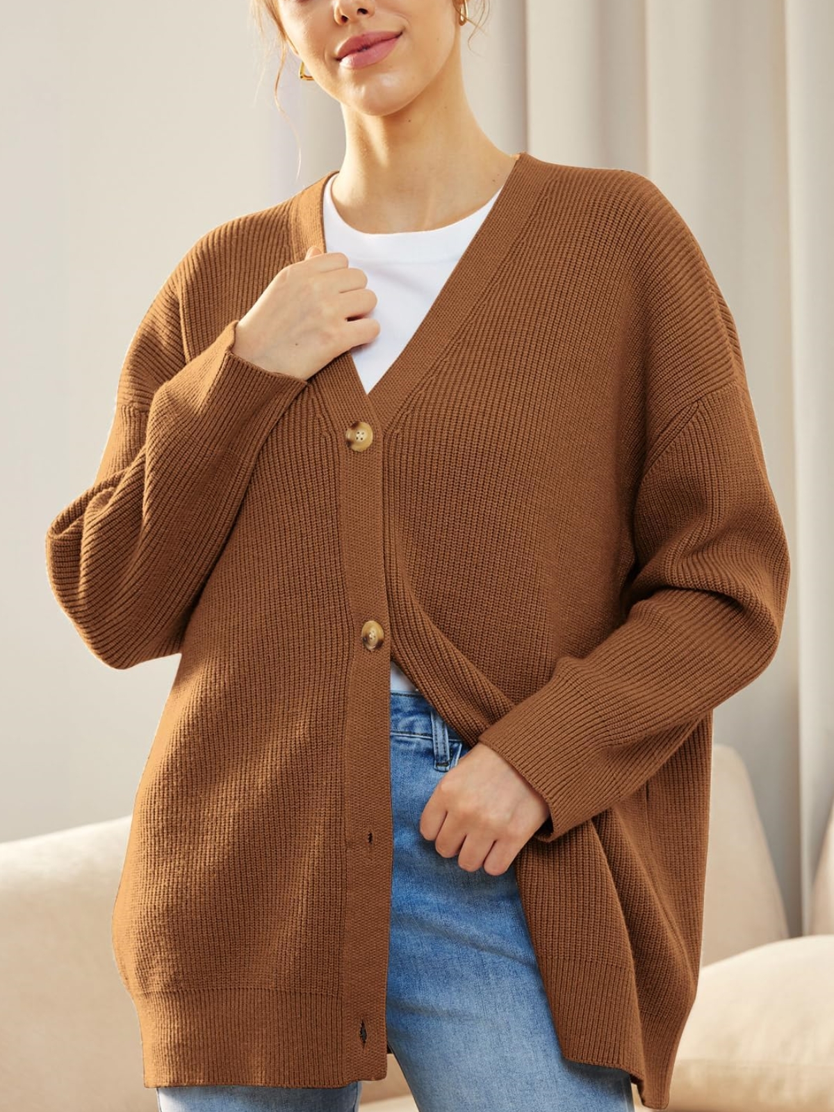 Front Buttoned V-neck Loose Cardigan Sweater (Buy 2 Free Shipping)