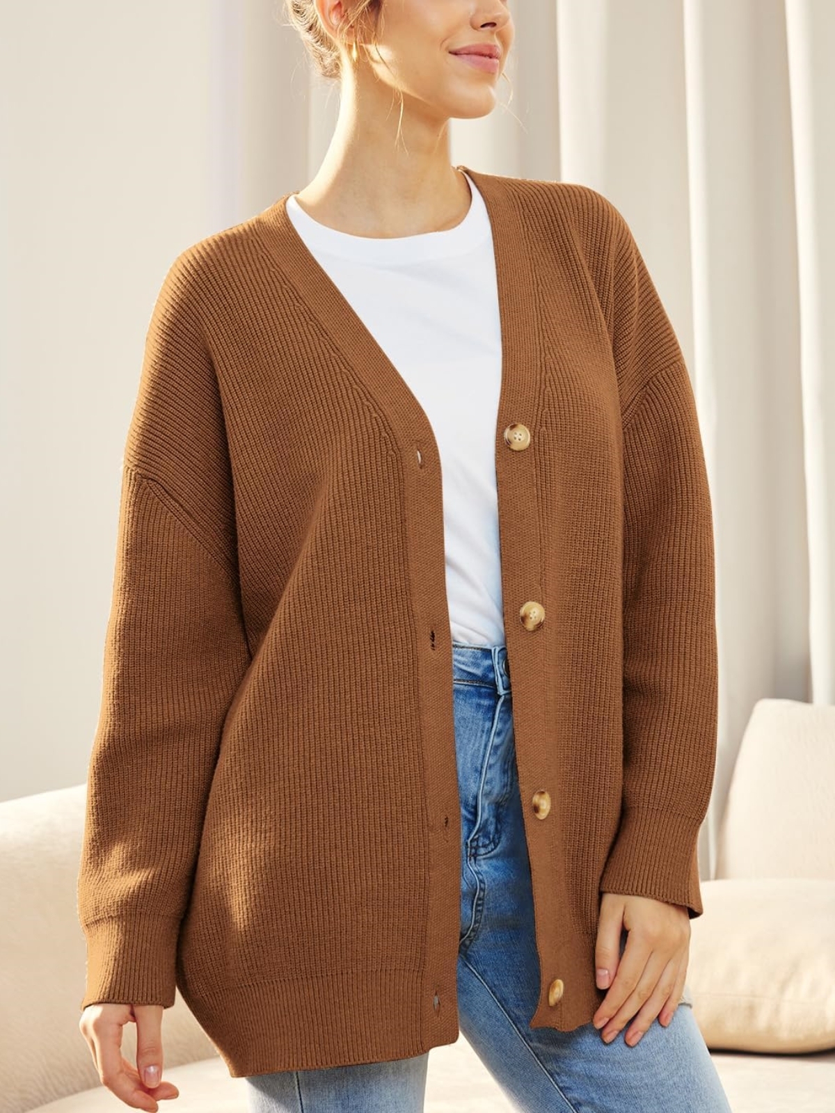 Front Buttoned V-neck Loose Cardigan Sweater (Buy 2 Free Shipping)