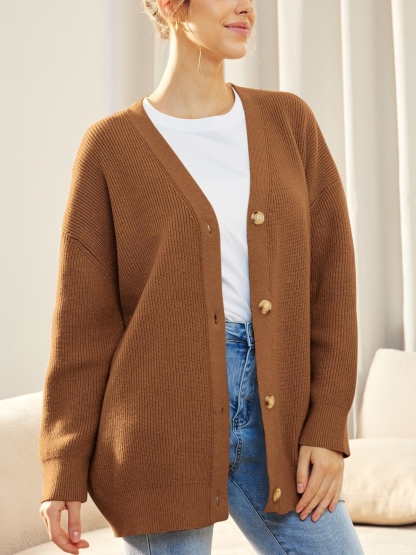 Front Buttoned V-neck Loose Cardigan Sweater (Buy 2 Free Shipping)