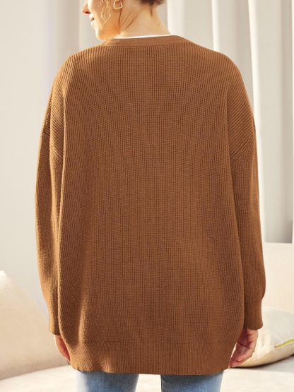 Front Buttoned V-neck Loose Cardigan Sweater (Buy 2 Free Shipping)