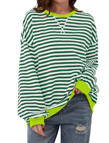 Striped Color Block Oversized Sweatshirt (Buy 2 Free Shipping)
