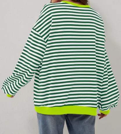 Striped Color Block Oversized Sweatshirt (Buy 2 Free Shipping)