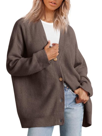Front Buttoned V-neck Loose Cardigan Sweater (Buy 2 Free Shipping)