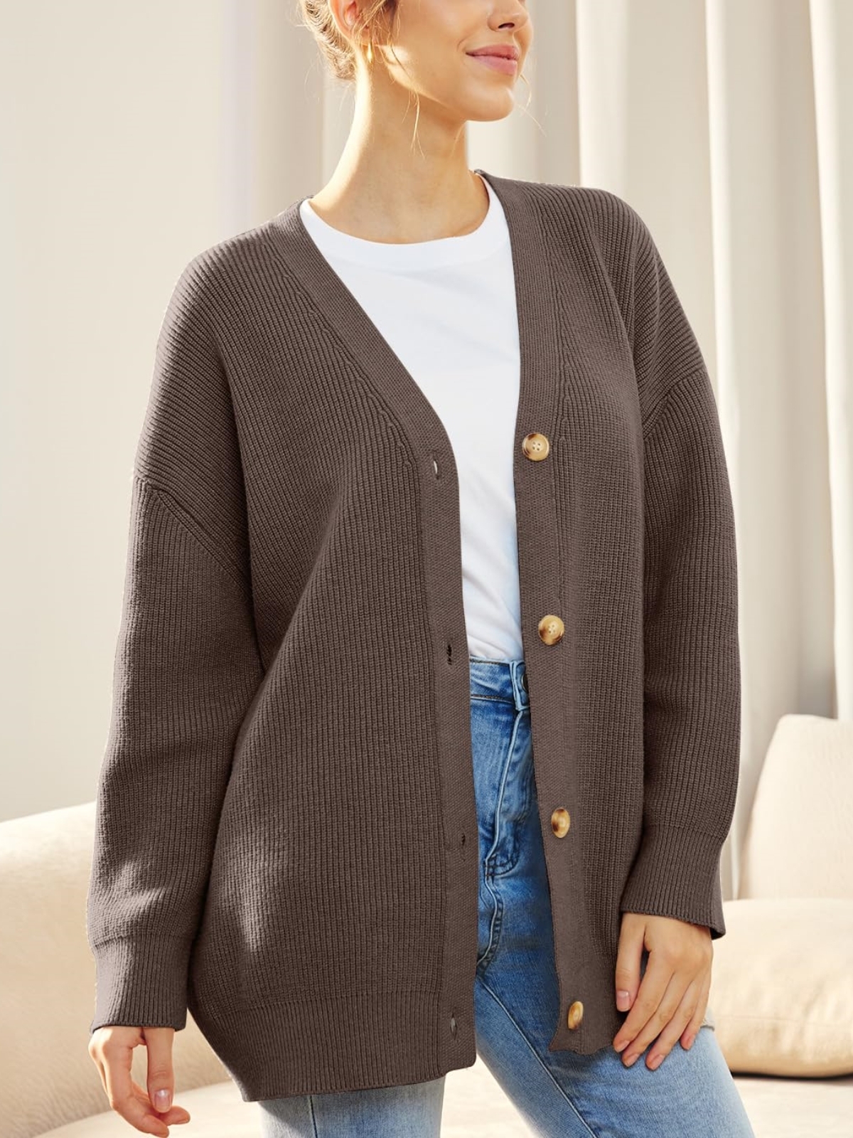 Front Buttoned V-neck Loose Cardigan Sweater (Buy 2 Free Shipping)