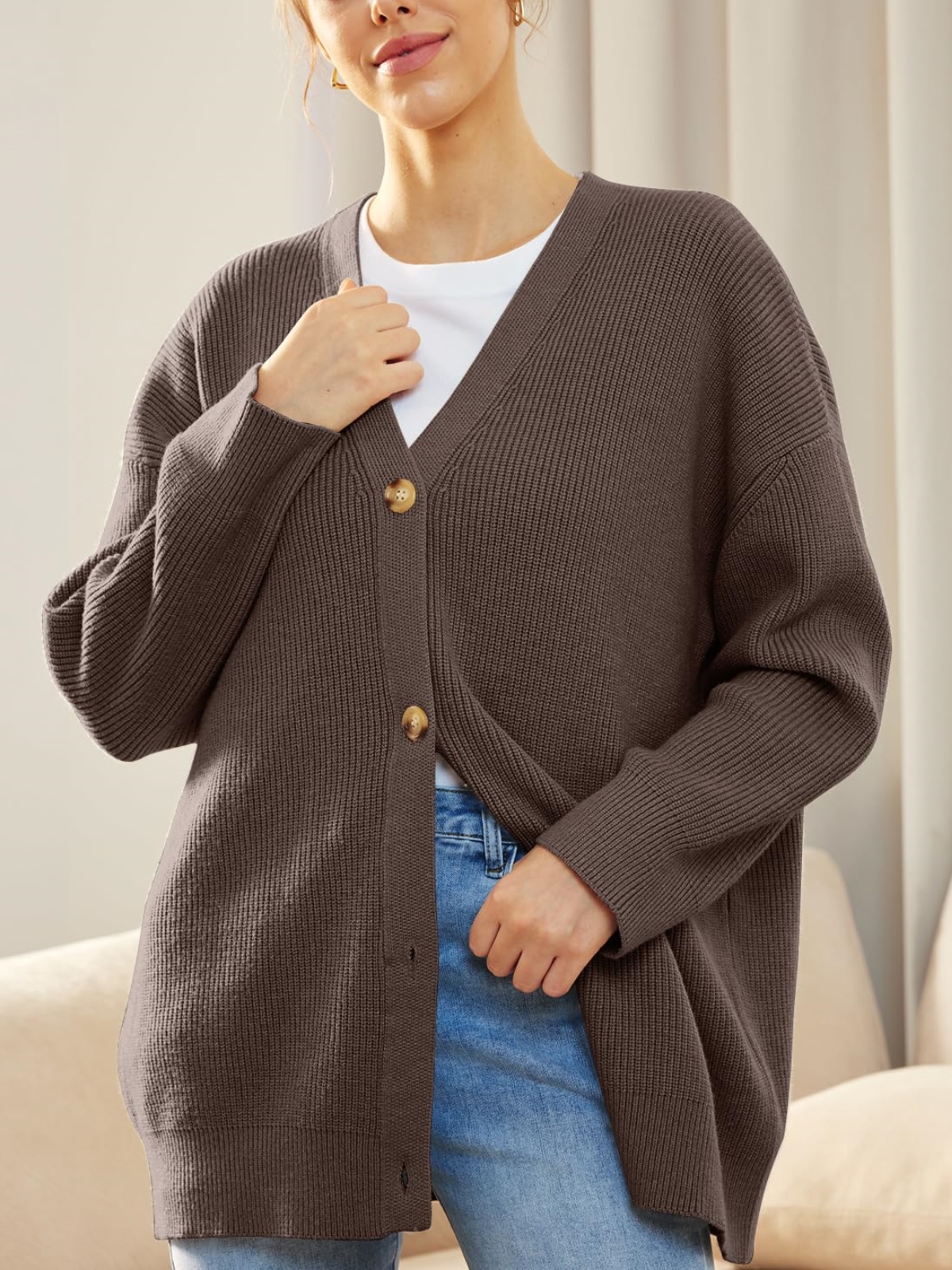 Front Buttoned V-neck Loose Cardigan Sweater (Buy 2 Free Shipping)