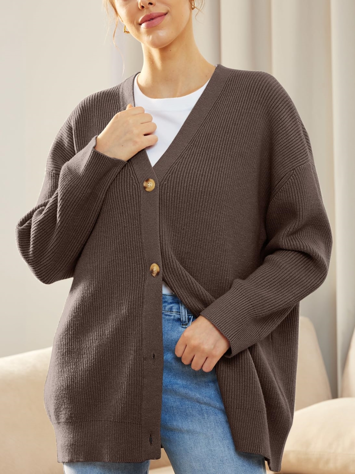 Front Buttoned V-neck Loose Cardigan Sweater (Buy 2 Free Shipping)