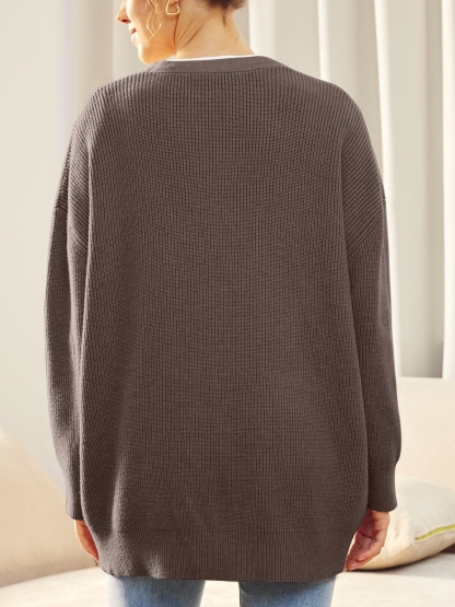 Front Buttoned V-neck Loose Cardigan Sweater (Buy 2 Free Shipping)