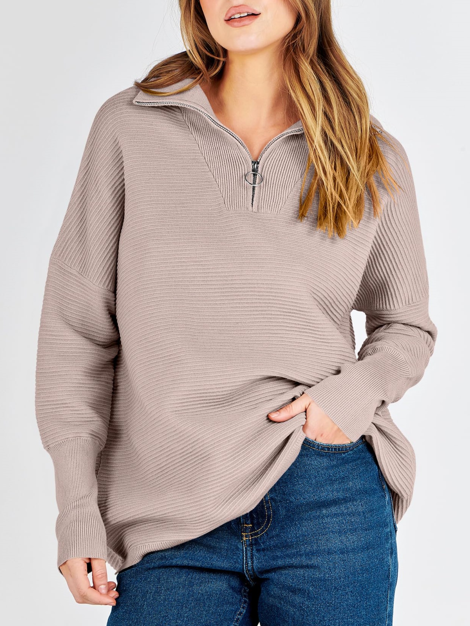Quarter Zip Rib Knit Cozy Pullover (Buy 2 Free Shipping)
