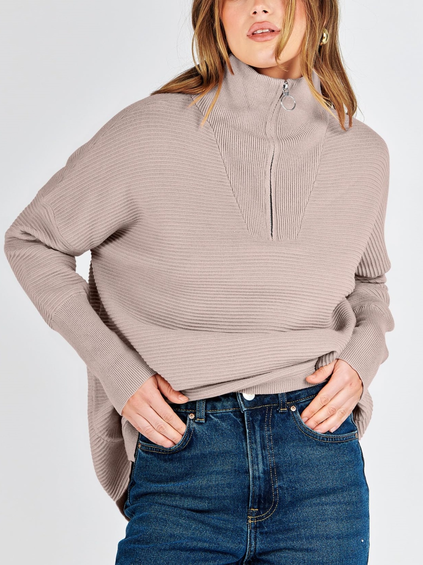Quarter Zip Rib Knit Cozy Pullover (Buy 2 Free Shipping)