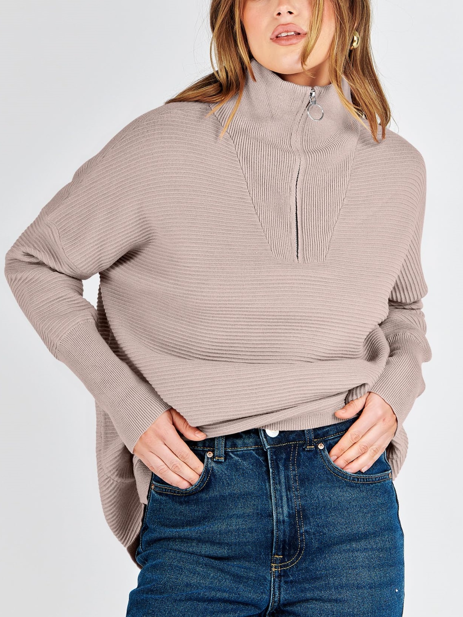 Quarter Zip Rib Knit Cozy Pullover (Buy 2 Free Shipping)