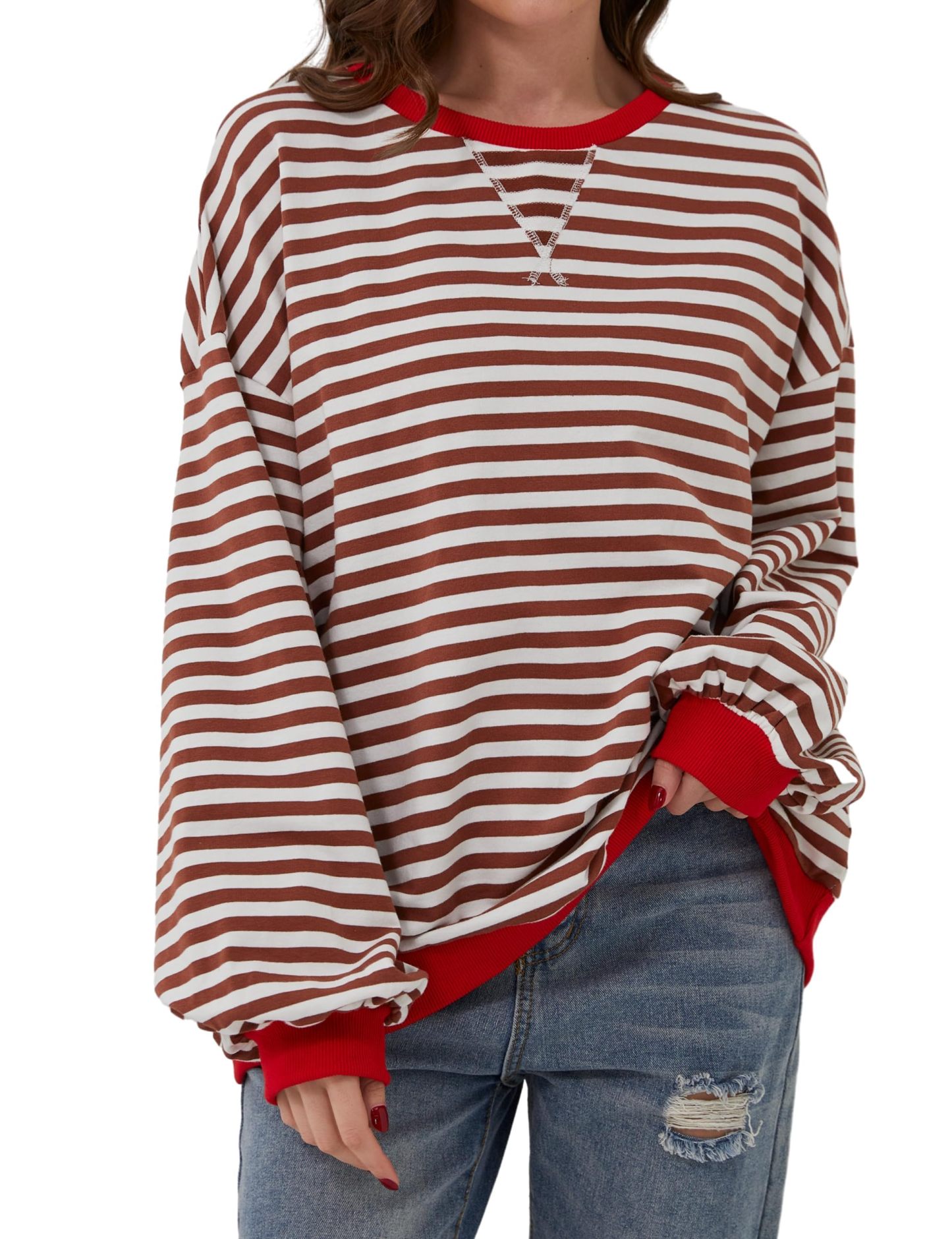 Striped Color Block Oversized Sweatshirt (Buy 2 Free Shipping)
