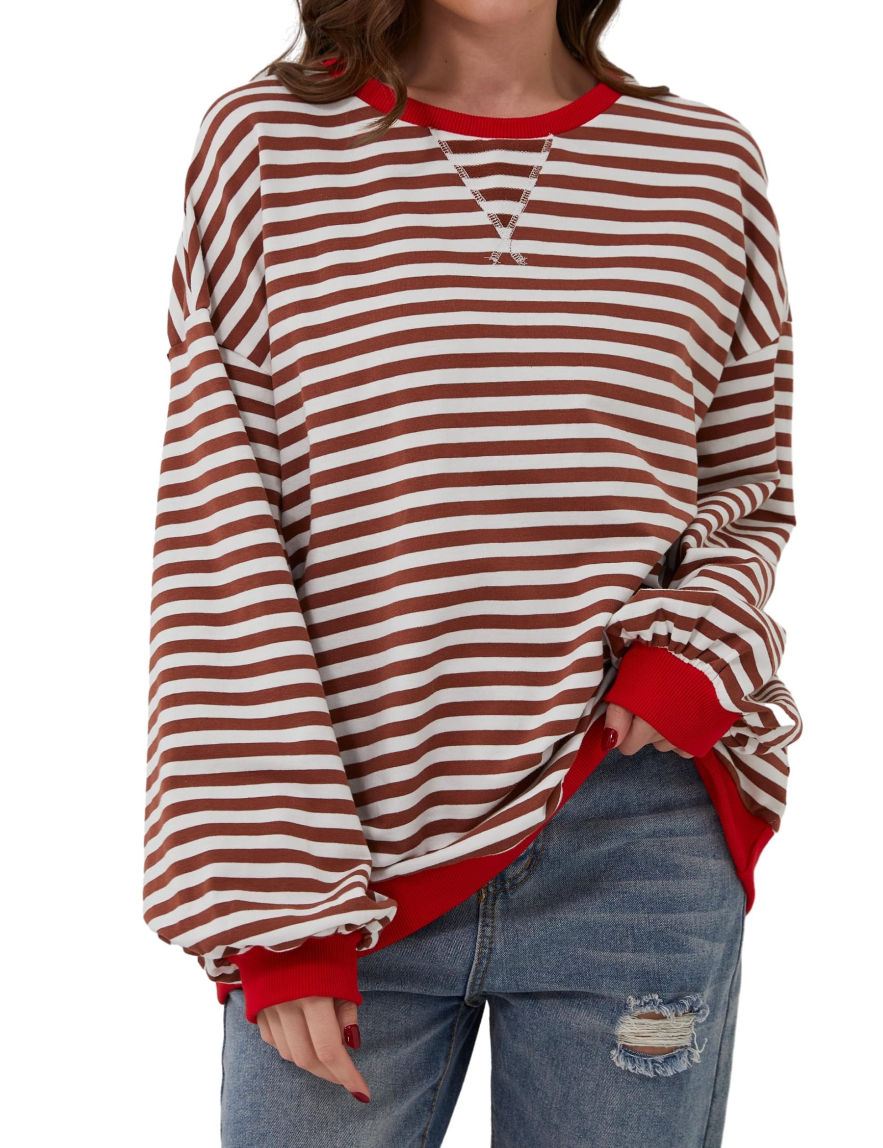 Striped Color Block Oversized Sweatshirt (Buy 2 Free Shipping)