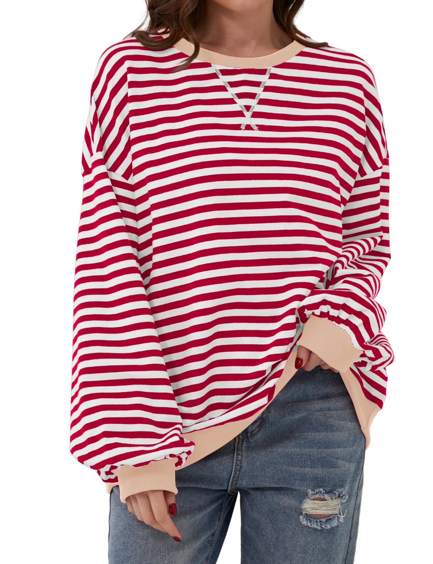 Striped Color Block Oversized Sweatshirt (Buy 2 Free Shipping)